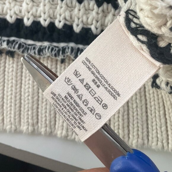 Free People Medium Chunky Sweater Black Cream Striped Oversized Relaxed - Picture 7 of 8